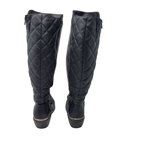 Rieker‎ Vegan Leather Black Knee High Zip Up Boots 40 Belted Buckle Quilted - Picture 7 of 12